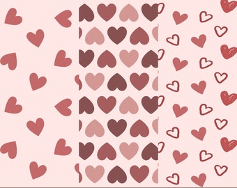 Seamless Heart Prints SVG Bundle, 3 Schnittmuster für Cricut, Silhouette, Glowforge (3 einzelne svg/png/dxf)