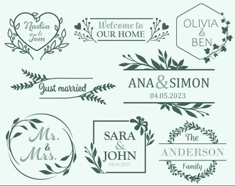 Floral frame SVG, Wedding monogram, Digital Download, Cutfile for Cricut, Silhouette, Glowforge (8 individual svg/png/dxf)