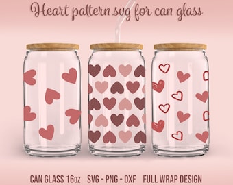 Seamless Heart Pattern SVG Bundle, Libbey glass 16oz full wrap design, Cricut, Silhouette, Glowforge (3 individual svg/png/dxf)