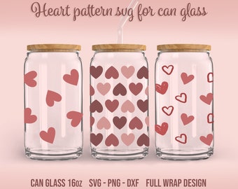 Seamless Heart Pattern SVG Bundle, Libbey glass 16oz full wrap design, Cricut, Silhouette, Glowforge (3 individual svg/png/dxf)