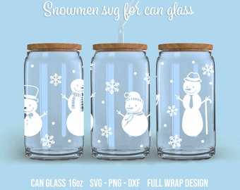 Snowmen SVG for can glass, Digital Download, Libbey glass 16oz full wrap design, Cricut, Silhouette, Glowforge (svg/png/dxf)