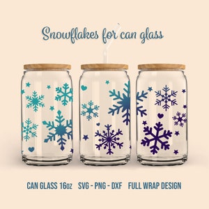 Snowflake SVG for can glass, Digital Download, Libbey glass 16oz full wrap design, Cricut, Silhouette, Glowforge (svg/png/dxf)