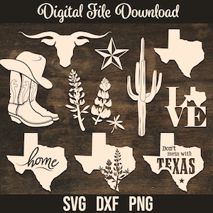 Texas SVG Bundle, texas shape, home, don't mess with texas, Digital Download, Cricut, Silhouette, Glowforge (12 individual svg/png/dxf)