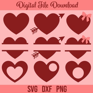 Herz SVG-bundel, naam Rahmen splitsen, digitalere download, Cutfile voor Cricut, silhouet, Glowforge (9 afzonderlijke svg/png/dxf)