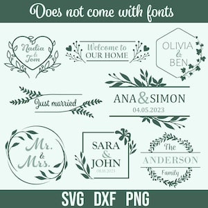 Blumenrahmen SVG, Hochzeit Monogramm, digitaler Download, Cutfile für Cricut, Silhouette, Glowforge (8 einzelne svg/png/dxf)