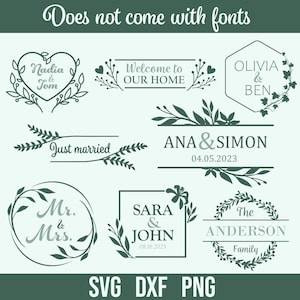 Floral frame SVG, Wedding monogram, Digital Download, Cutfile for Cricut, Silhouette, Glowforge (8 individual svg/png/dxf)