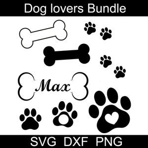 Hunde SVG Bundle, Hundeknochen svg, Pfoten für digitalen Download, KnochenNamen svg, Cricut, Silhouette, Glowforge (7 einzelne svg/png/dxf)