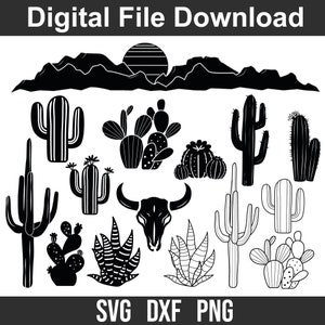 Kaktus SVG, Wüstenlandschaft SVG, Arizona, digitaler Download, Cricut, Silhouette, Glowforge (15 individuelle svg/png/dxf)