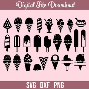 Ijs SVG bundel, Sundae SVG, bestanden voor digitale download, Cricut, silhouet, Glowforge (25 individuele SVG/PNG/DXF)
