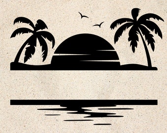 Palme Split Rahmen, Strand svg, Sonnenuntergang Datei, Cricut, Silhouette, Glowforge (svg/png/dxf)