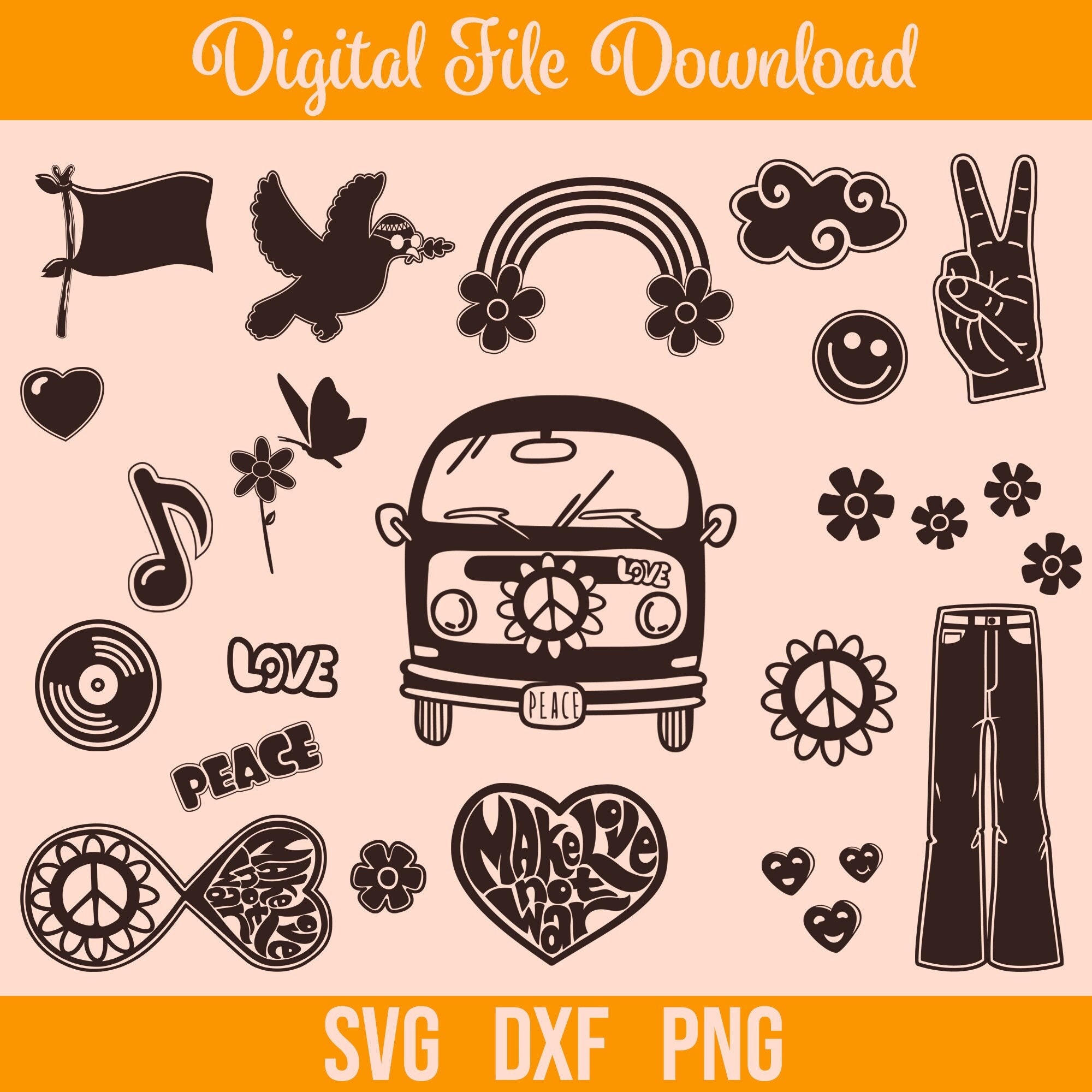 Hippie SVG Bundle Hippie Flowers Svg 70s Groovy Style Etsy