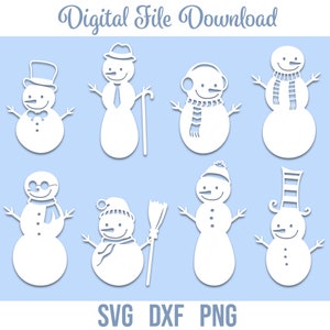 Schneemann SVG Bundle, Schneemann für digitalen Download, Winter SVG Datei, Cricut, Silhouette, Glowforge (8 einzelne svg/png/dxf)