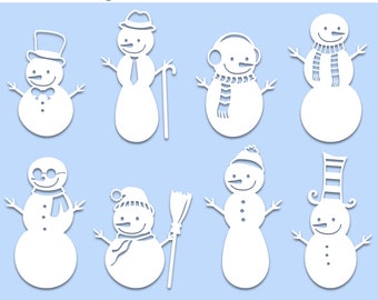 Snowmen SVG Bundle, Snowman for Digital Download, Winter SVG File, Cricut, Silhouette, Glowforge (8 individual svg/png/dxf)