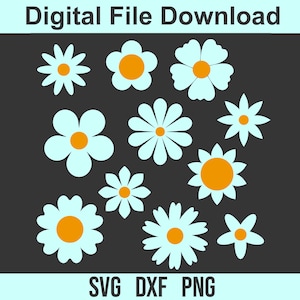 Pacchetto SVG fiori, fiori per il download digitale, fiori hippie in formato SVG, margherita, Cricut, Silhouette, Glowforge (11 singoli SVG/PNG/DXF)