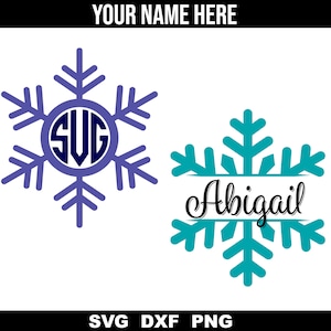 Sneeuwvlok Naam SVG, Sneeuwvlok SVG, Sneeuwvlok Monogram SVG, voor Digitale Download, Cricut, Silhouet, Glowforge (2 individuele svg/dxf/png)
