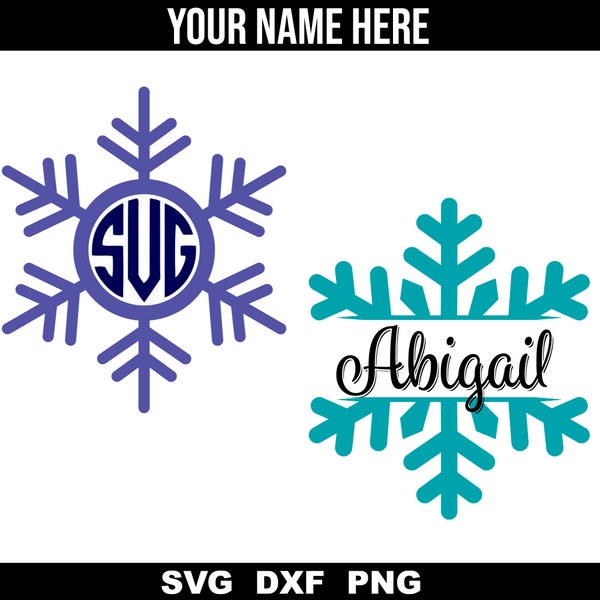 Snowflake Name SVG, Snowflake SVG, Snowflake Monogram SVG, for Digital Download, Cricut, Silhouette, Glowforge (2 individual svg/dxf/png)