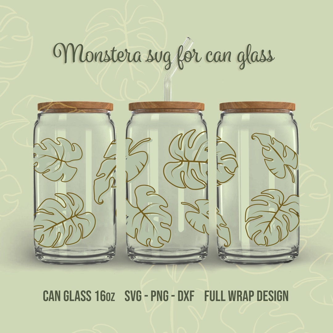 Monstera Leaf for Can Glass SVG Bundle, Libbey Glass 16oz Full Wrap ...