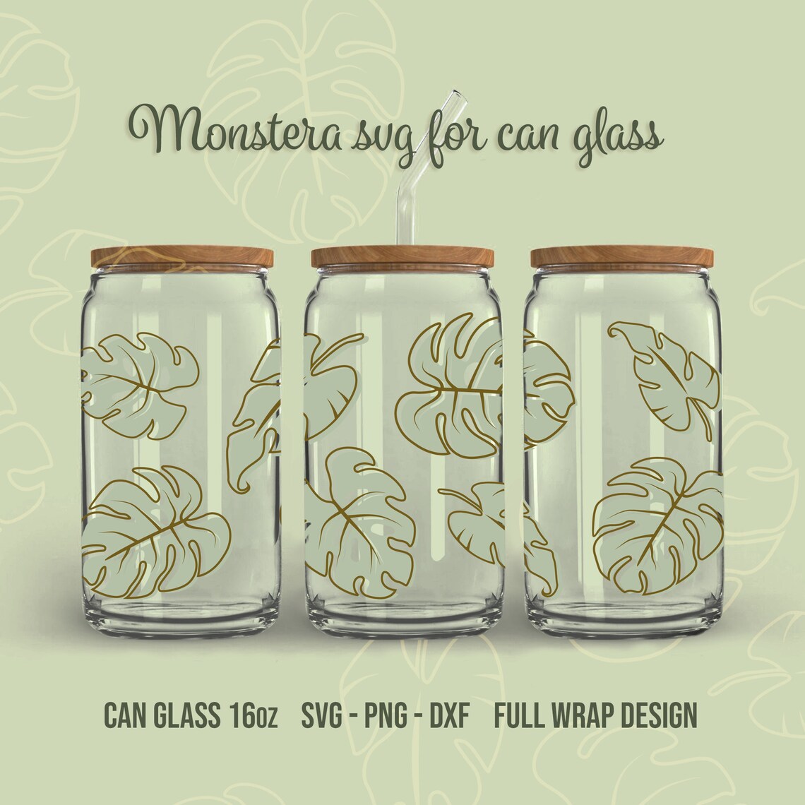 Monstera Leaf for Can Glass SVG Bundle, Libbey Glass 16oz Full Wrap ...
