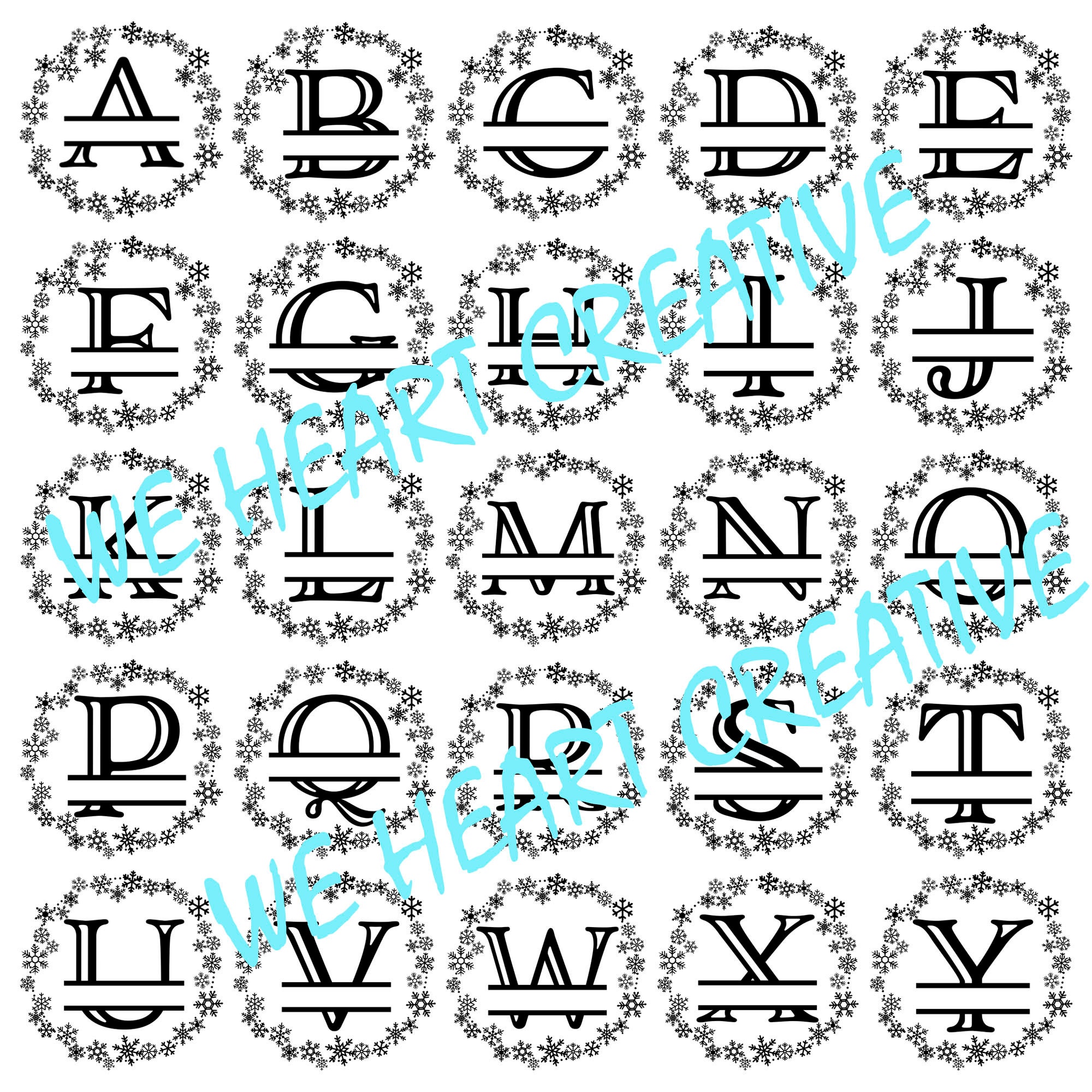 Winter Split Monogram Winter SVG Split Monogram Bundle, Snowflake Alphabet, Snow Monogram SVG ...
