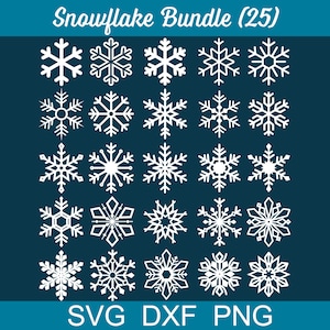 Bundle SVG flocon de neige, flocons de neige pour téléchargement numérique, fichier flocon de neige SVG hiver, Cricut, Silhouette, Glowforge (25 svg/png/dxf individuels)