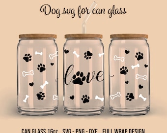 Dog for can glass SVG Bundle, dog bone svg, Libbey glass 16oz full wrap design, Cricut, Silhouette, Glowforge (svg/png/dxf)