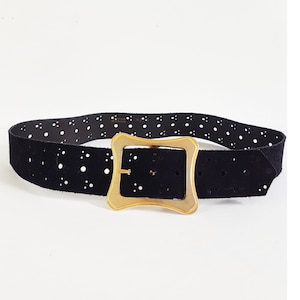 1980s Vintage Black Suede Belt Gold Buckle Black Wide Suede Belt Vintage Black Square Belt Retro Black Belt Vintage 80s Black Leather Belt
