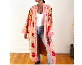 Bohemian Handmade Duster Jacket, Frida Kahlo Handmade Suzani Long Jacket, Anthropologie Free People Style Full Length Jacket, Textile Jacket