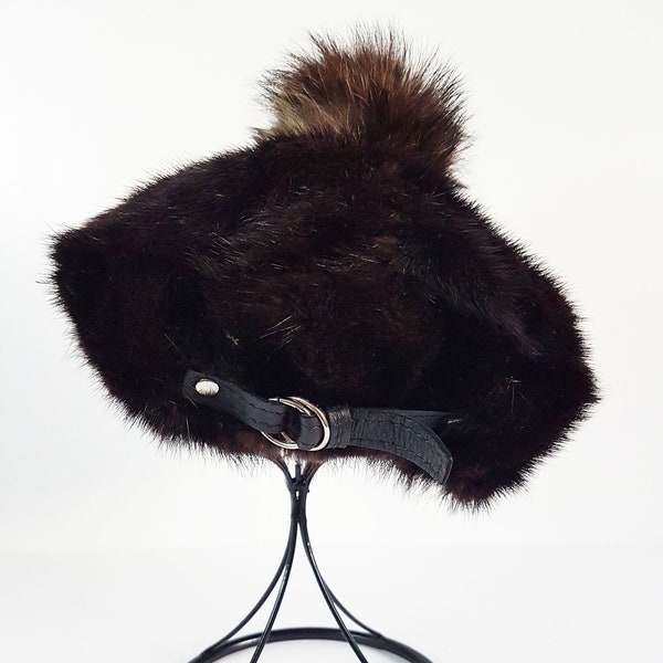 Vintage Dark Brown Mink Fur Beret Hat, Vintage Black Mink Fur Beret, Rabbit Fur Hat, Fox Fur Hat, Vintage Real Fur Hat, Vintage Fur Hat