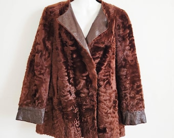 RARE 1940s Lamb Hair and Leather Jacket Vintage A Line Short Fur Jacket Size Medium