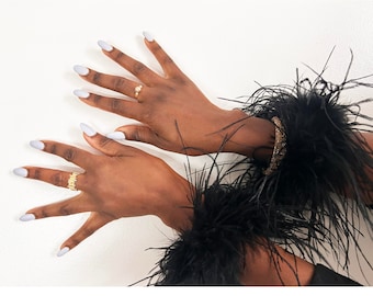Feather Fur Cuffs, Ostrich Feather Bracelets, All Colors 90s Style Real Feather Cuffs, Art Deco Bridal Feather Cuff, Great Gatsby Cuff