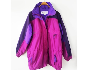 1980s Retro Columbia Gizzmo Reversible Ski Jacket, Size M, Vintage Columbia Colourblock Ski Jacket, Purple Cinched 90s Style Ski Jacket