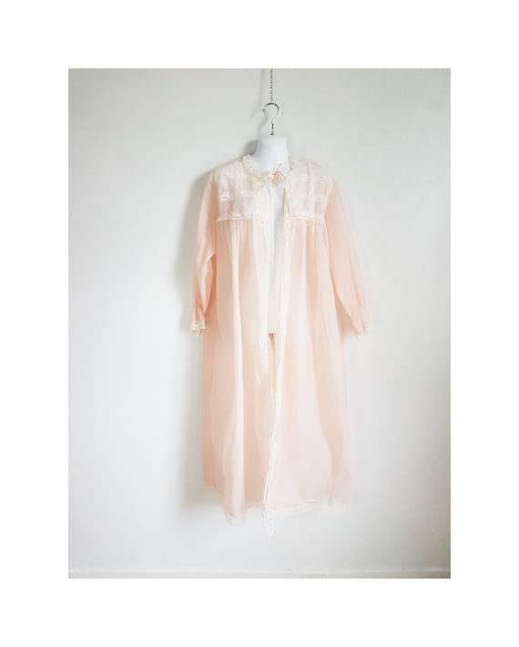 1960s Vintage Delicate Pink Lace Sheer Robe Size M L Lace Chiffon Long Dressing Gown Pink Chiffon Night Gown Soft Pink Retro Robe Etsy UK