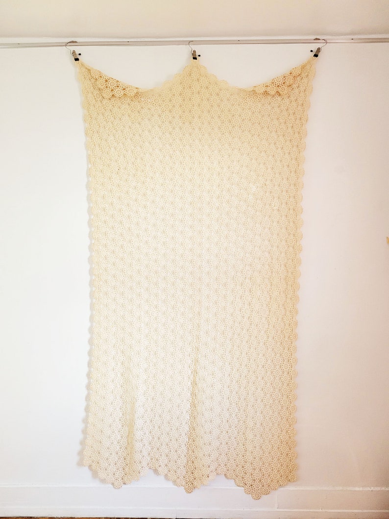 1930s Vintage French Crochet Lace Coverlet, Handmade French Eyelet