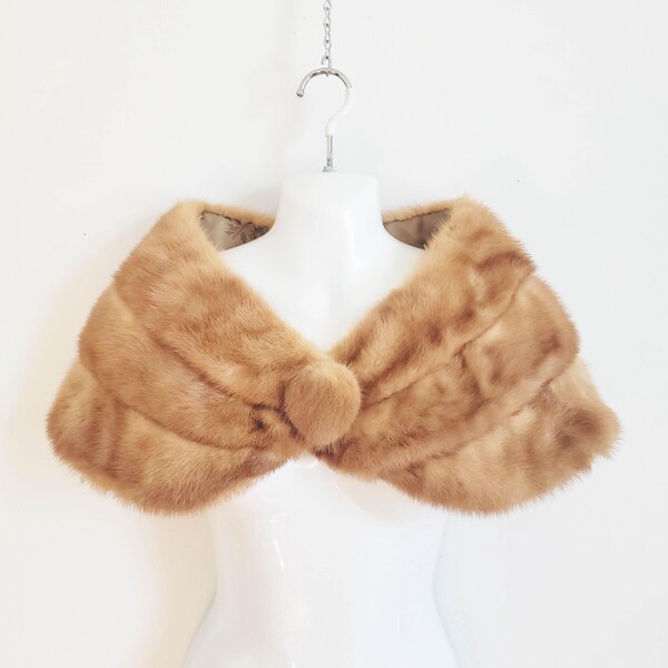1950s Vintage Brown Mink Fur Wedding Stole, Luxury Mink Fur Shawl Gift for Her, Brown Mink Bridal Shawl, Made in Canada Fur Wedding Shawl