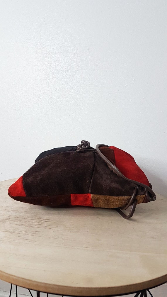Vintage 1970s Brown and Red Suede Patchwork Bag, … - image 7