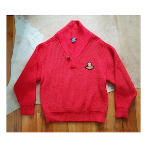 Vintage rode dikke wollen trui uit de jaren 80, maat Medium