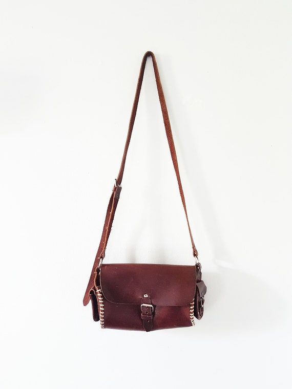 1970s Vintage Tooled Leather Satchel Bag, Brown L… - image 2