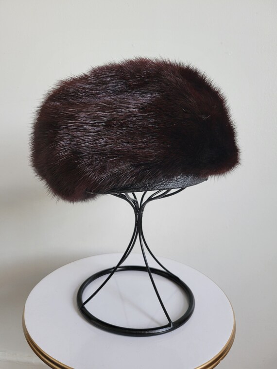 1960s Vintage Dark Brown Mink Fur Beret Hat, Vint… - image 10