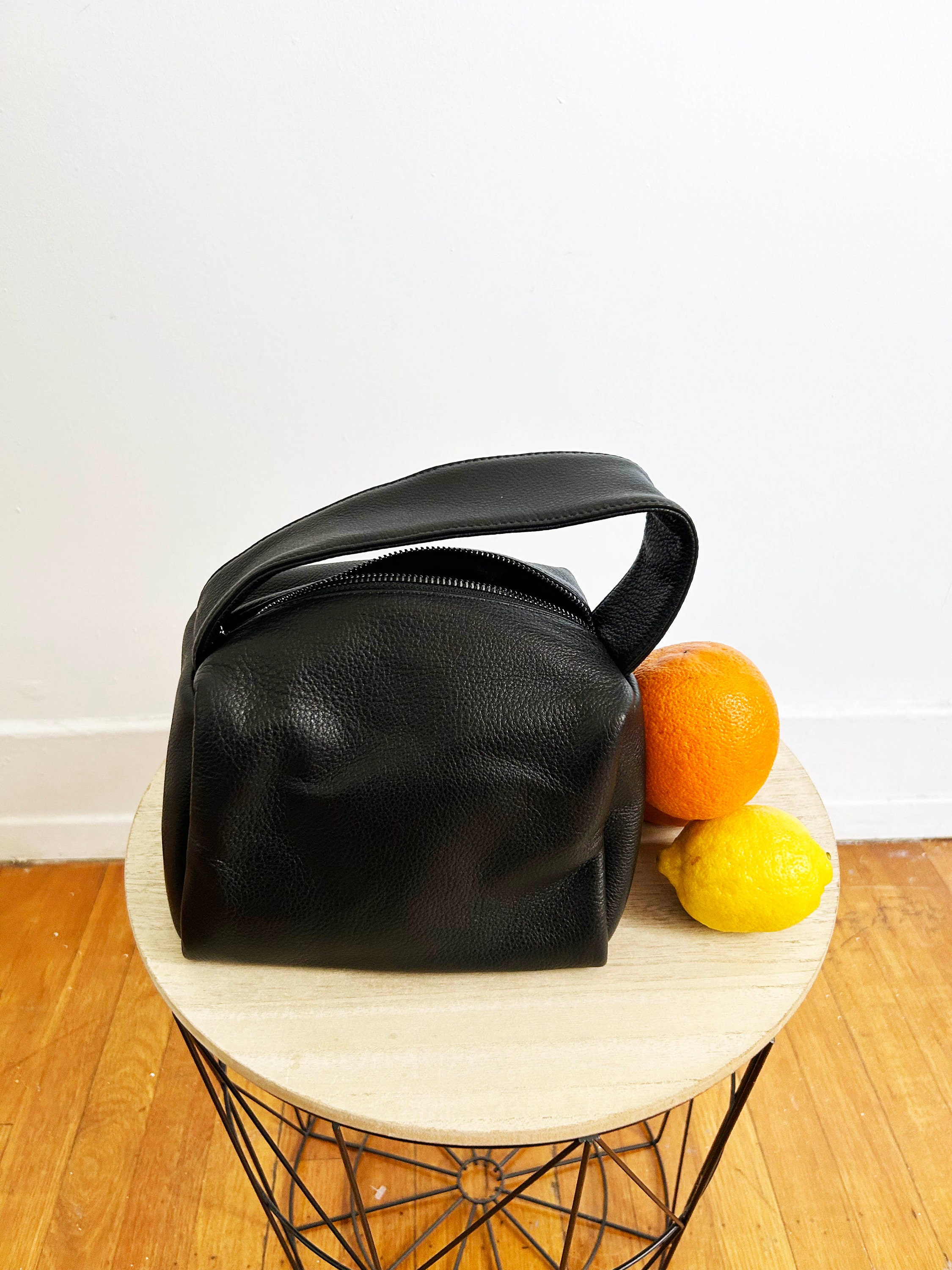 Square Black Leather Bag, Minimal Soft Leather Bag, Top