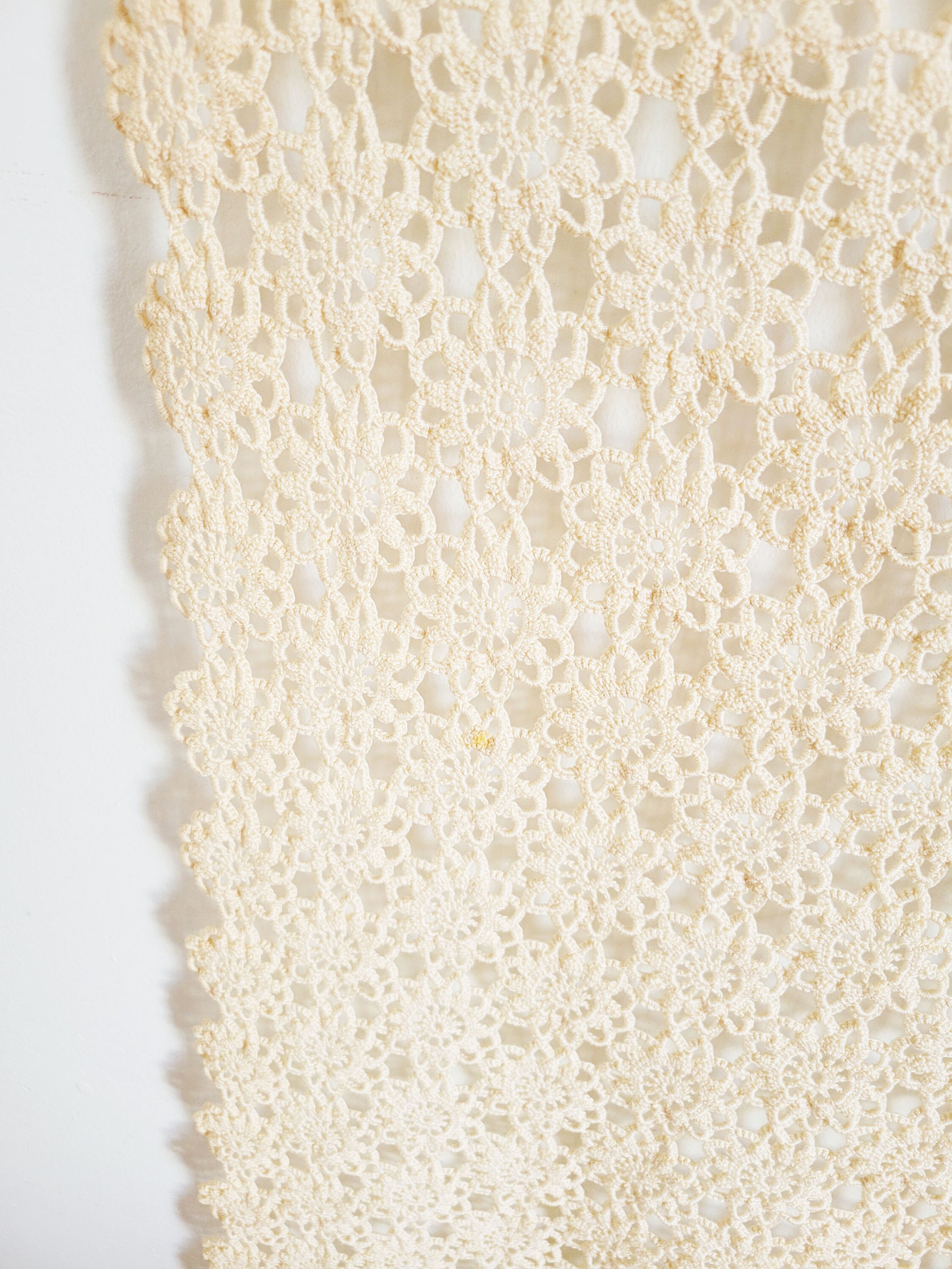 1930s Vintage French Crochet Lace Coverlet, Handmade French Eyelet