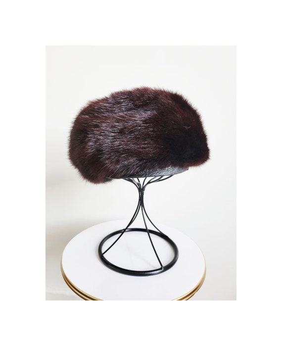 1960s Vintage Dark Brown Mink Fur Beret Hat, Vint… - image 1