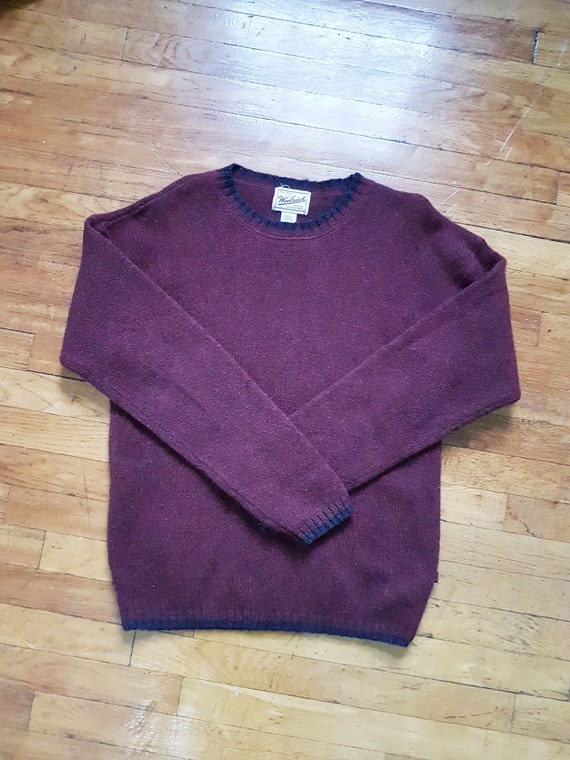 Vintage Woolrich Dark Red Wool Sweater Size L, Bu… - image 2