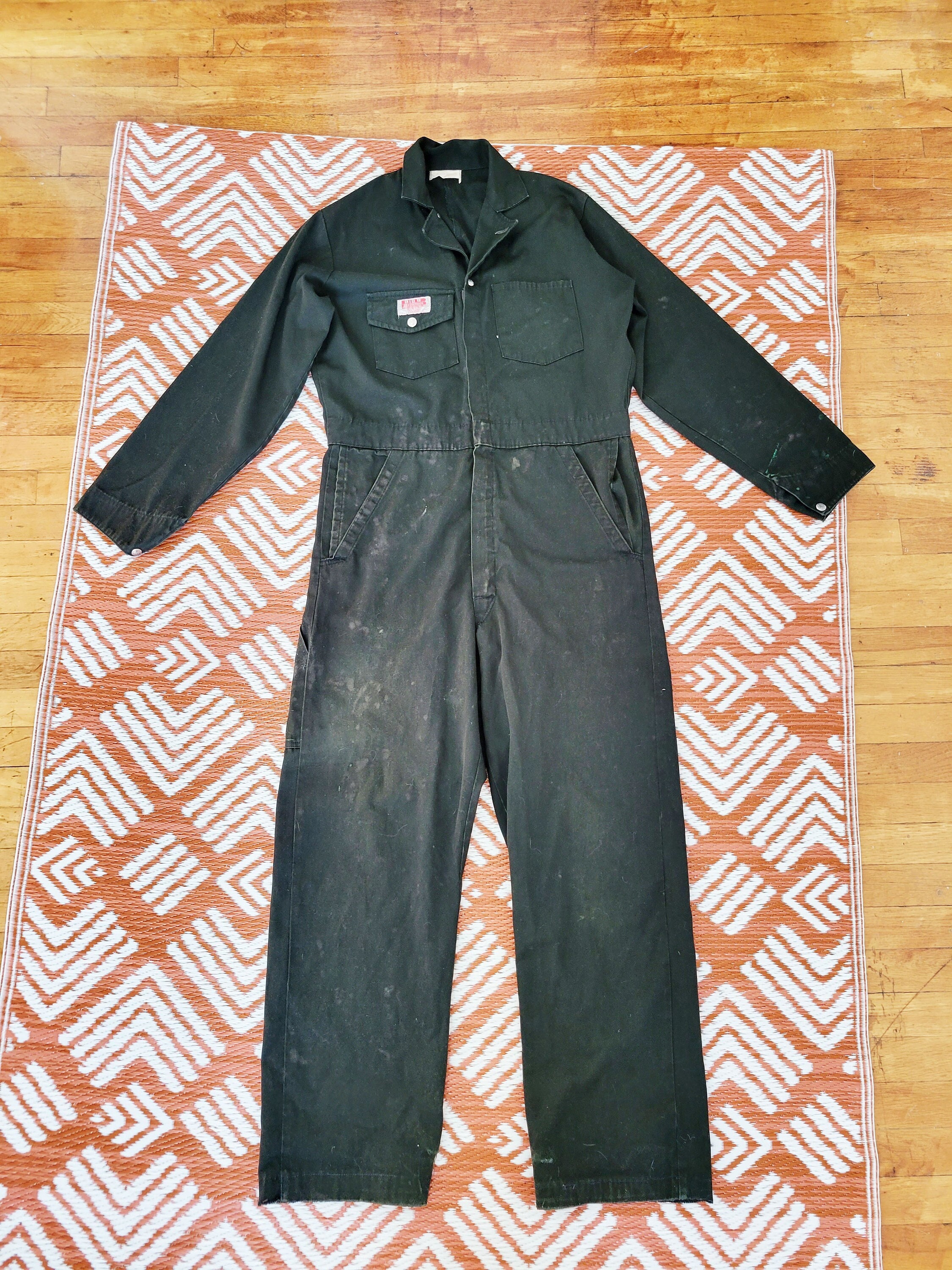 1970s Vintage Workwear Jumpsuit With Faded Paint Marks, Big 1970s Vintage Workwear Jumpsuit With Faded Paint Marks, Big