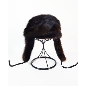 Vintage Dark Brown Mink Suede Fur Aviator Hat, Real Fur 