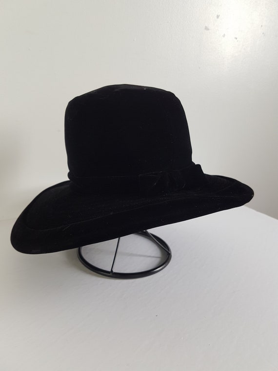 1950s Vintage Elizabeth Ford Hat Black Wide Brim … - image 4