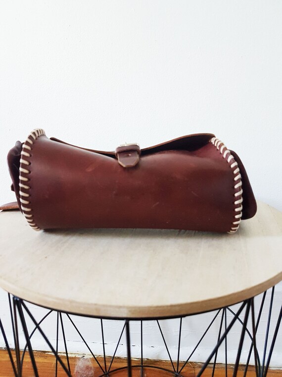 1970s Vintage Tooled Leather Satchel Bag, Brown L… - image 7