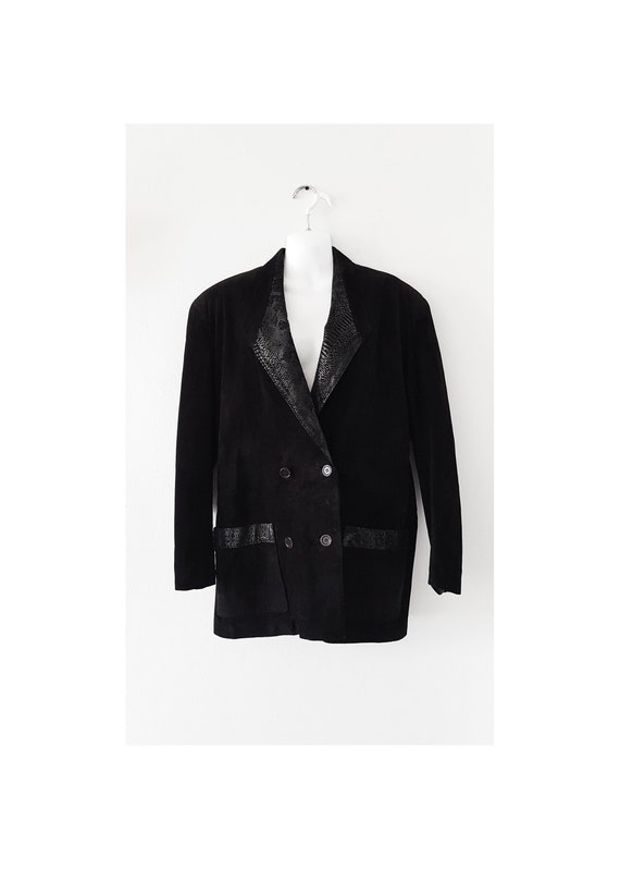 Vintage Oversized Black Suede Blazer with Snakeski