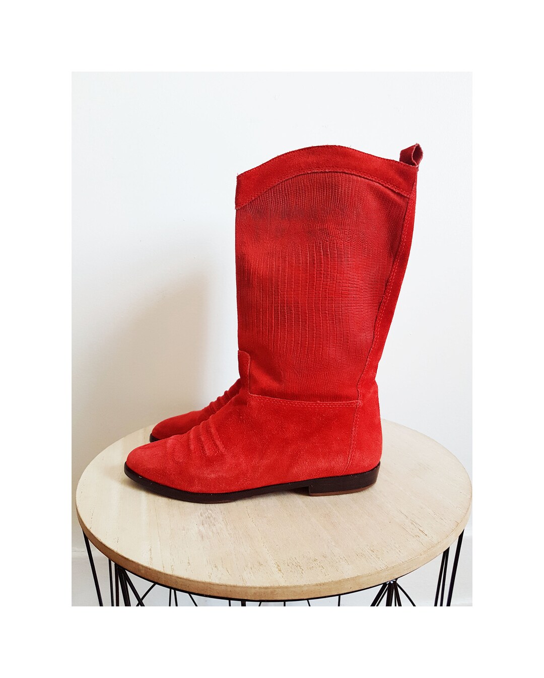 Vintage Red Suede Cowboy Boots Size 6 Snake Skin Cowboy Etsy