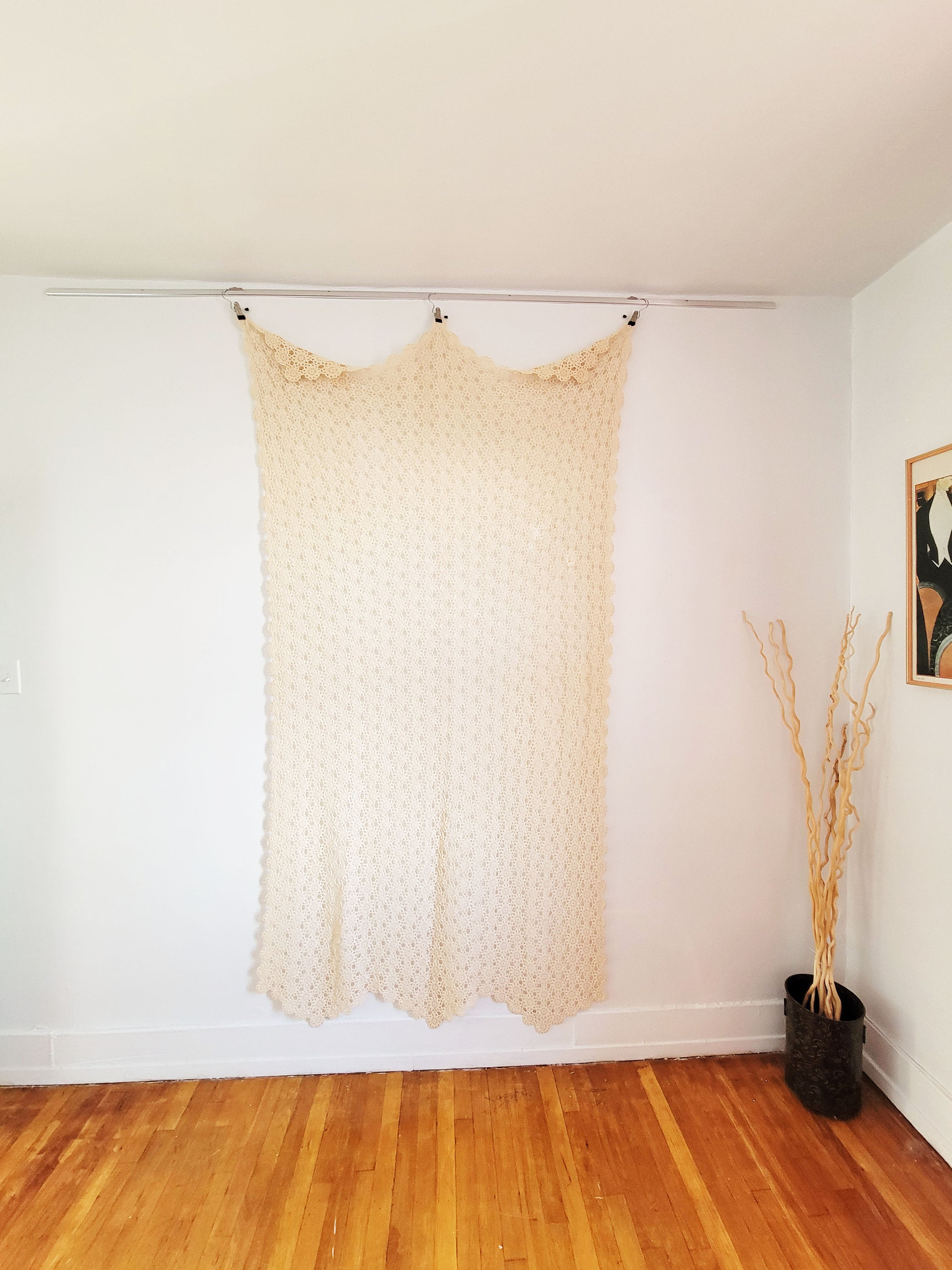 1930s Vintage French Crochet Lace Coverlet, Handmade French Eyelet