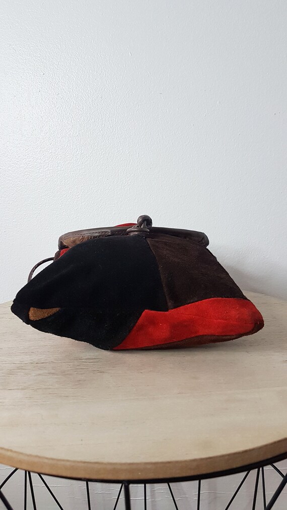 Vintage 1970s Brown and Red Suede Patchwork Bag, … - image 6